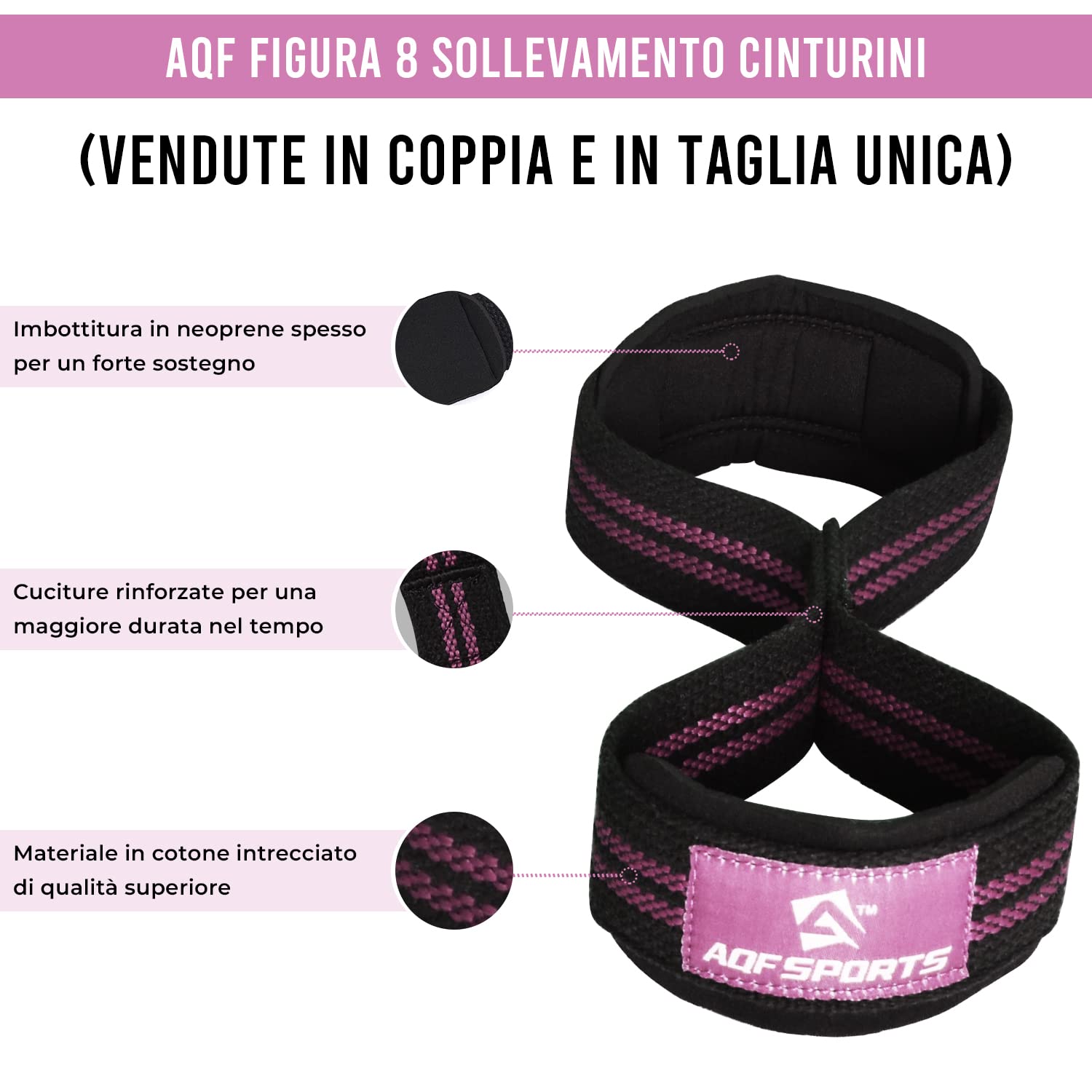 AQF Fitness Figura 8 Neoprene Imbottite Cinghie di Sollevamento Pesi Polso, Straps Palestra, trazioni alla Sbarra Fascia Polso, Allenamento Polsini Bodybuilding Powerlifting Presa
