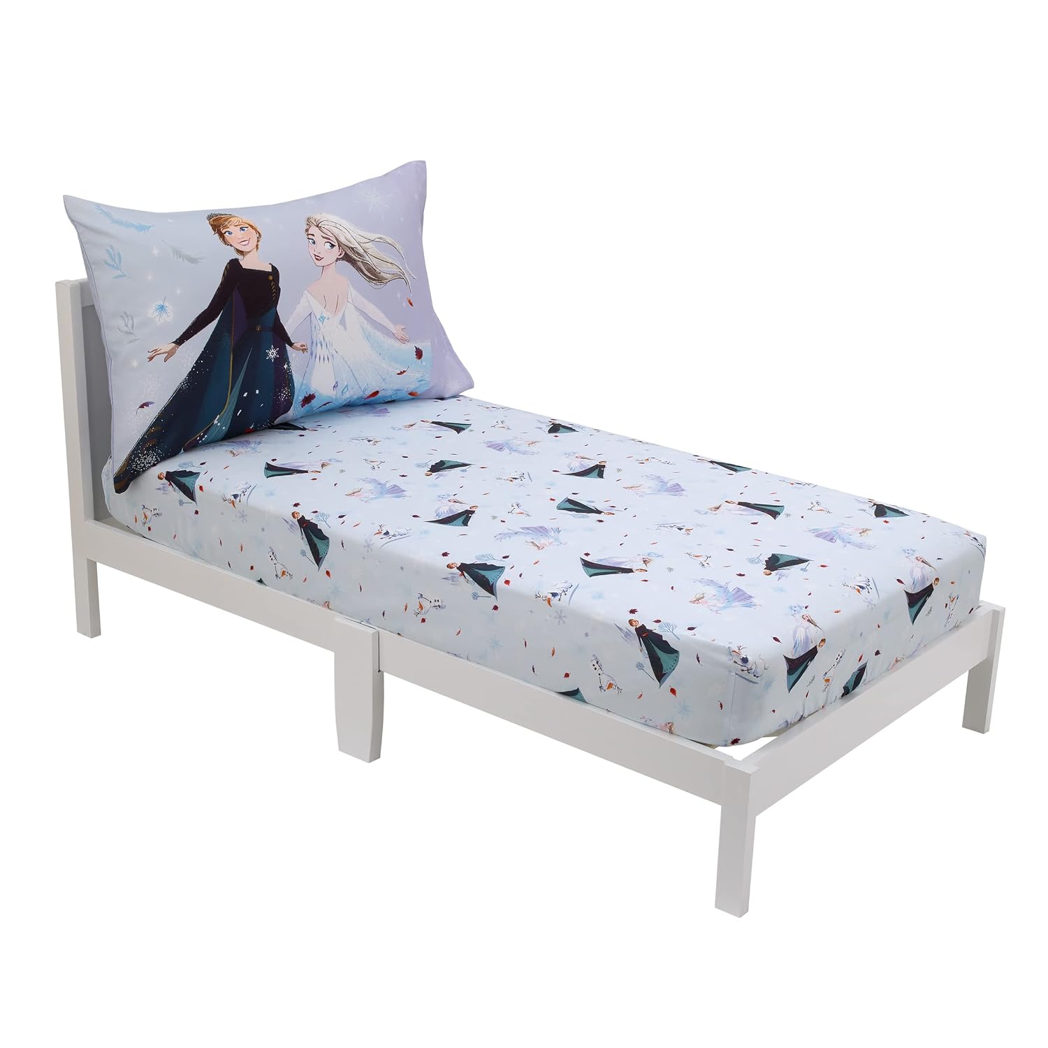 NoJo Disney Frozen Winter Cheer Lavender, Aqua and White Anna, Elsa and Olaf 2 Piece Toddler Sheet Set - Fitted Bottom Sheet and Reversible Pillowcase
