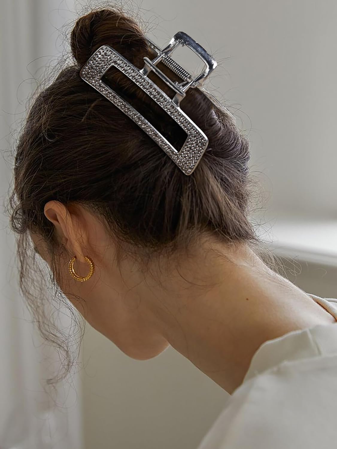 2 Pcs Rhinestone Hair Claw for Women, Gorgeous Rectangle Metal Hair Clips Accessories, Strong Hold Hair Claws Clips for Thick and Thin Hair - Image 5