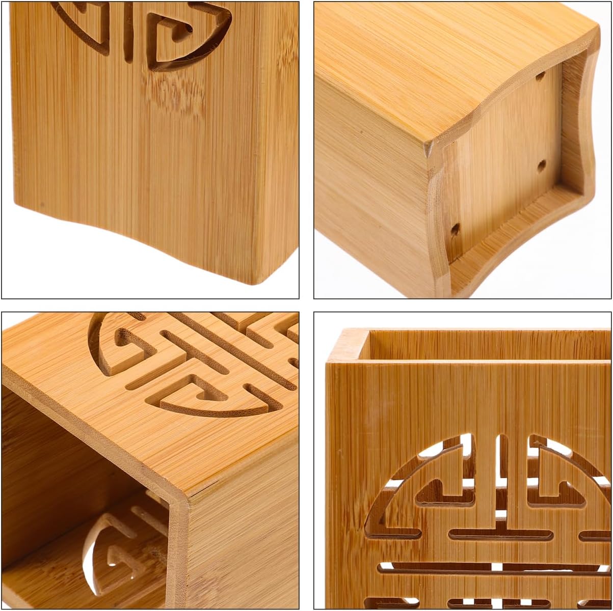 Cabilock Bamboo Utensil Holder with Drain Holes, Chopstick Spoon and Spatula Draining Holder for Kitchen Countertop Organization, Compact Cutlery Drying Caddy, 5.90X3.34X3.34 Inch image 5