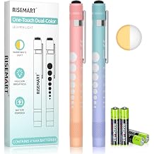 RISEMART Pupil Light Diagnostic Light Pack of 2 Emergency Service Accessories with Warm/White Light Pupil Meter and Ruler for Nurse Students Gradient Blue/Purple + Pink-Orange