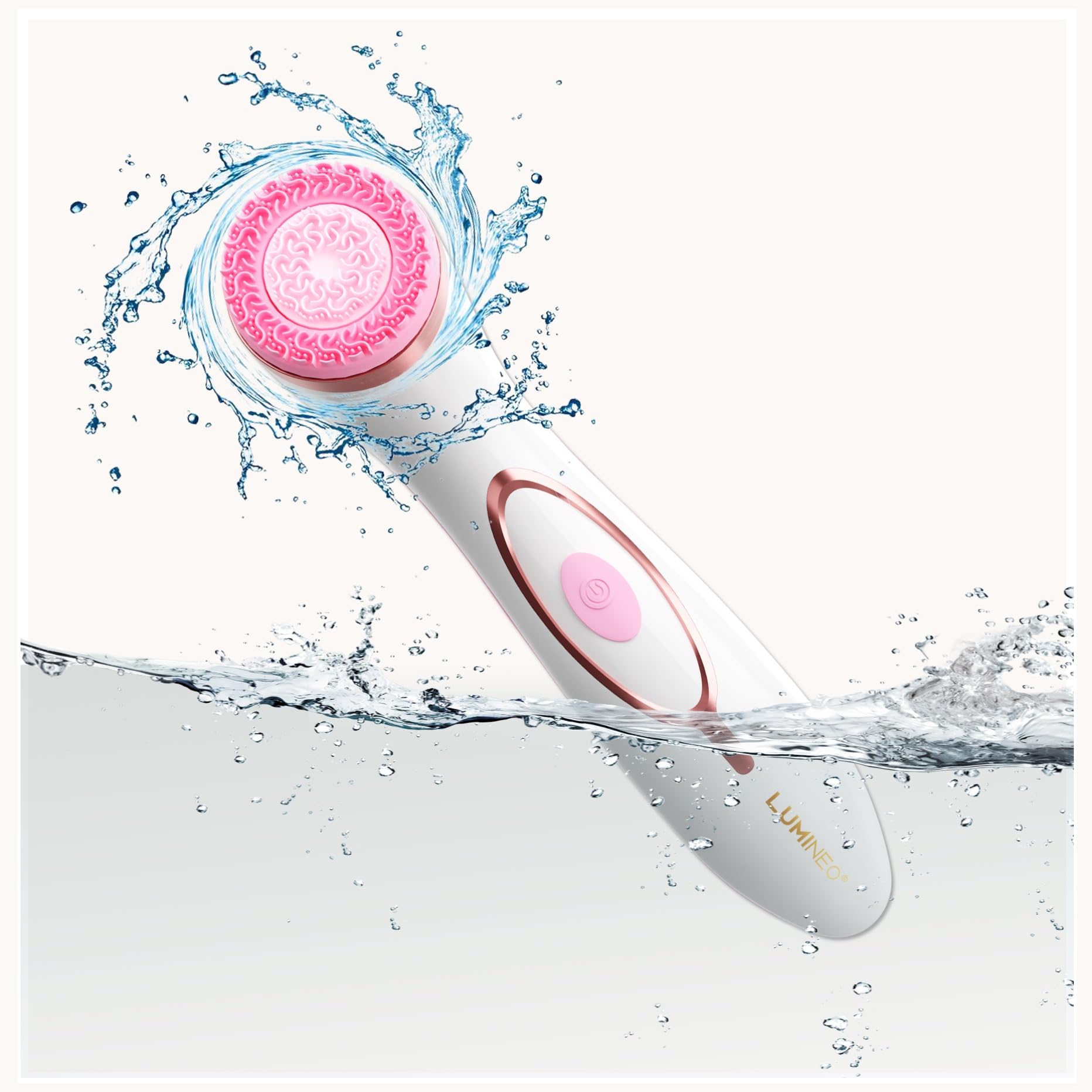 Lumineo PRO pulizia profonda del viso, spazzola per il viso con 4 accessori, USB-C, impermeabile IPX6, con gel detergente abbinato per pelli sensibili (rosa)