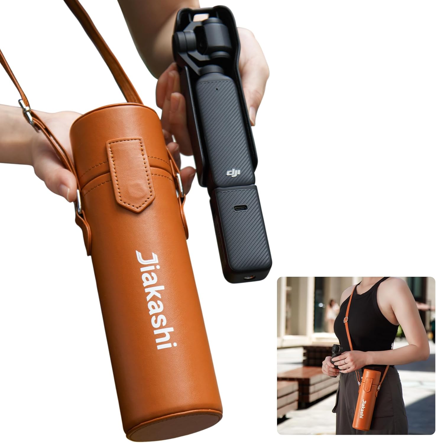 Portable Protective Case for DJI Pocket 3 - Round Dual-Use Design with Magnetic Closure & Adjustable Shoulder Strap (Pocket3 Cylindrical Pack (Tea Brown))