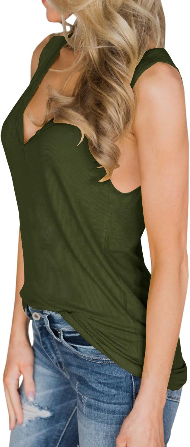 Dellytop Womens V Neck Tank Tops Sleeveless Henley Shirts Button Up Ribbed Long Tunic Tees - Image 3