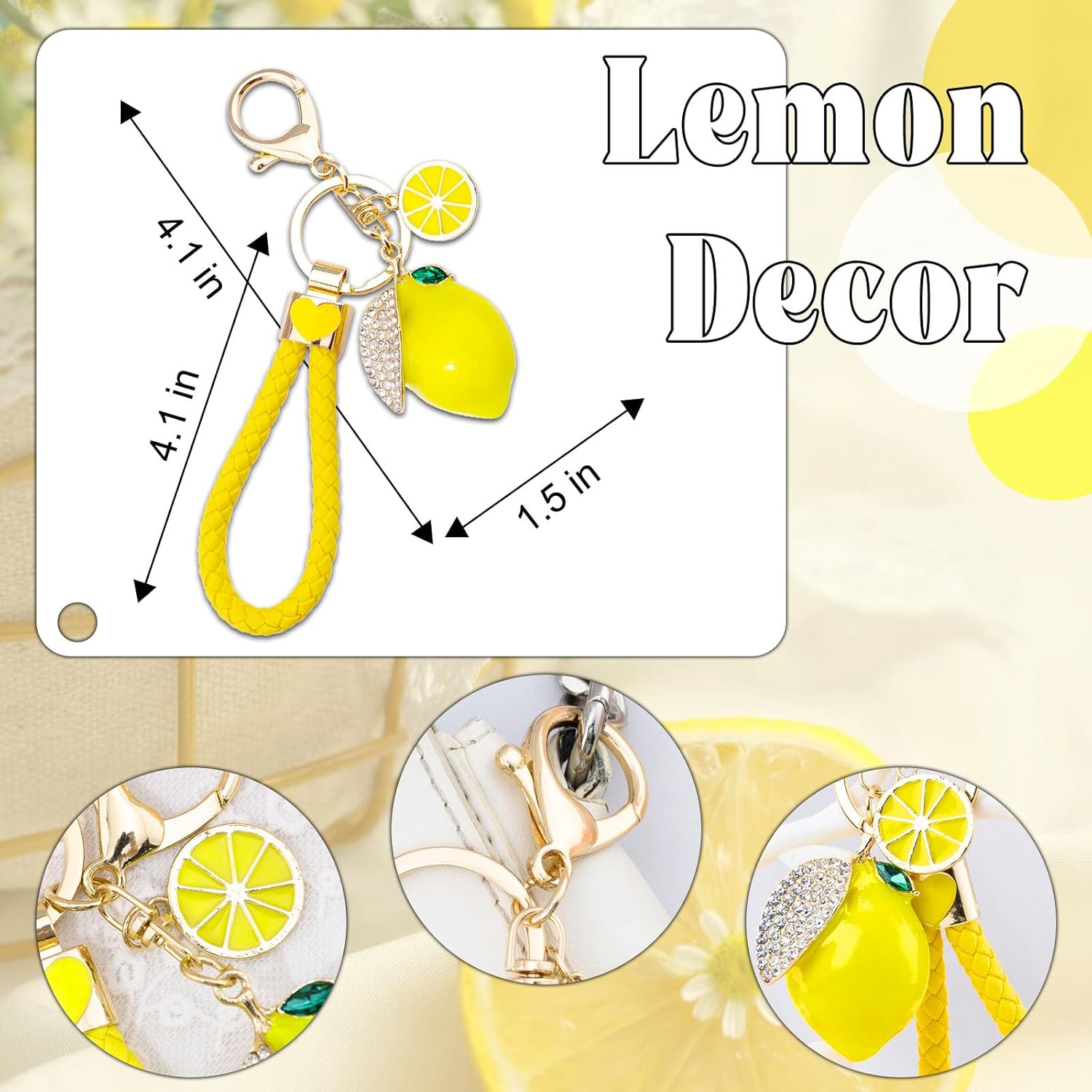 Lemon Bag Charm Gifts for Women Lemon Keychain Fruit Keychain Yellow Crystal Rhinestone Key Chain Fruit Keyring for Purse Bag Backpack Car Jewelry Gift for Girls Friends Family Accessories - Image 2