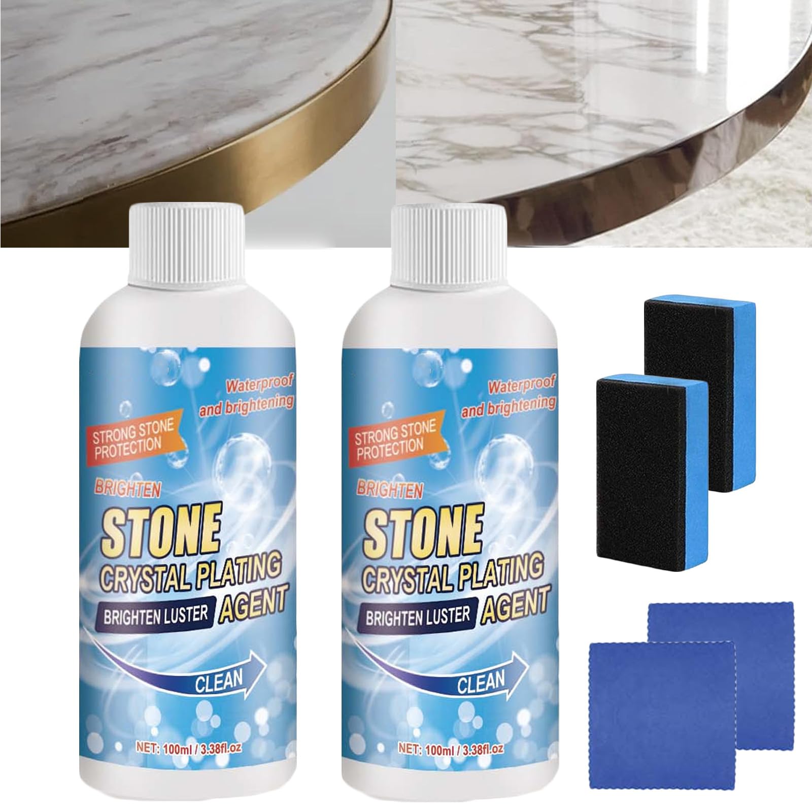 Stone Stain Remover, Stone Crystal Plating Agent, Granite Quartz Countertop Stain Remover, Marble Stain Remover, Stone Polishing and Coating Agent (1, 2PC)