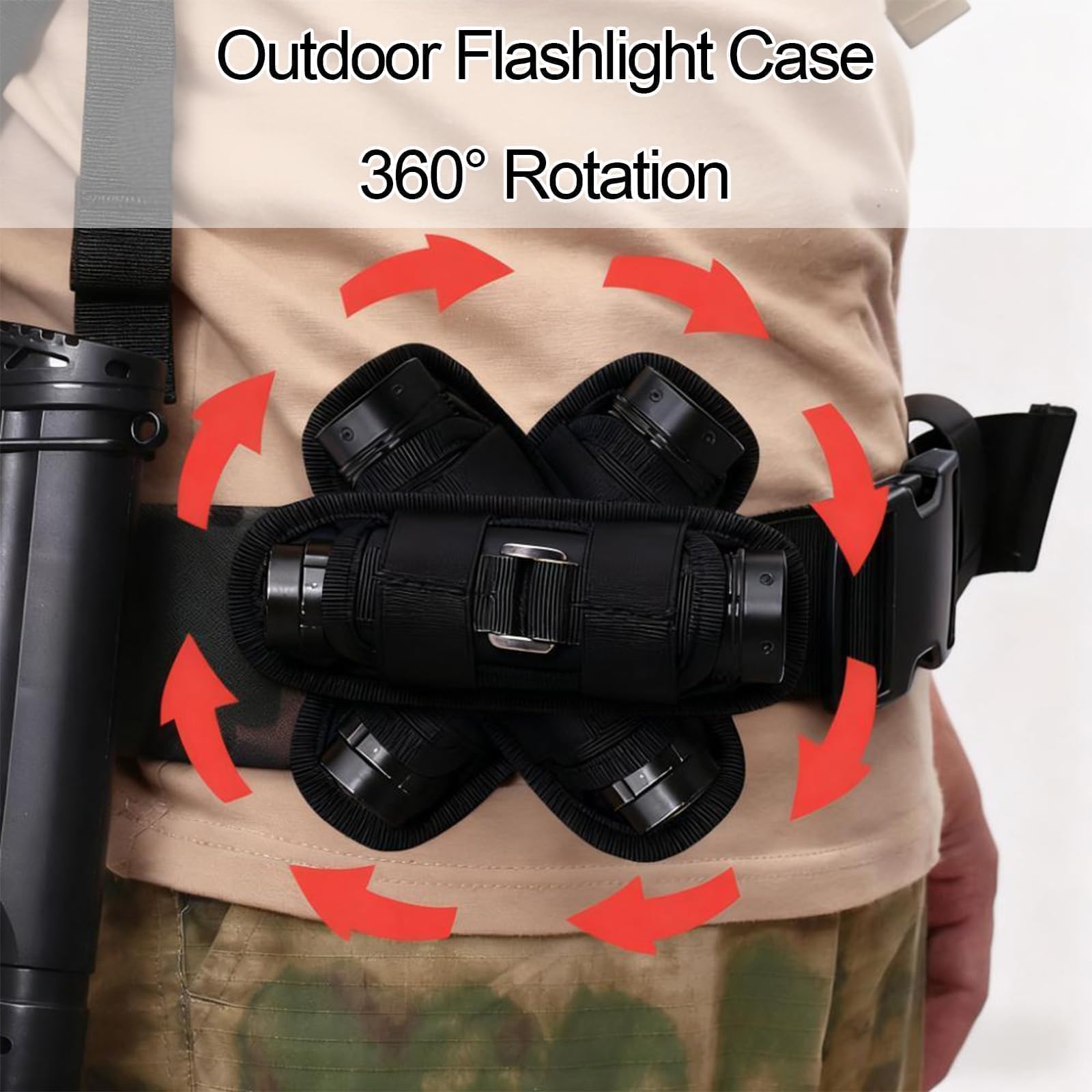 Funda de Linterna Táctica Molle Giratorio 360 Grados Nailon Bolsa para Linterna Senderismo Camping