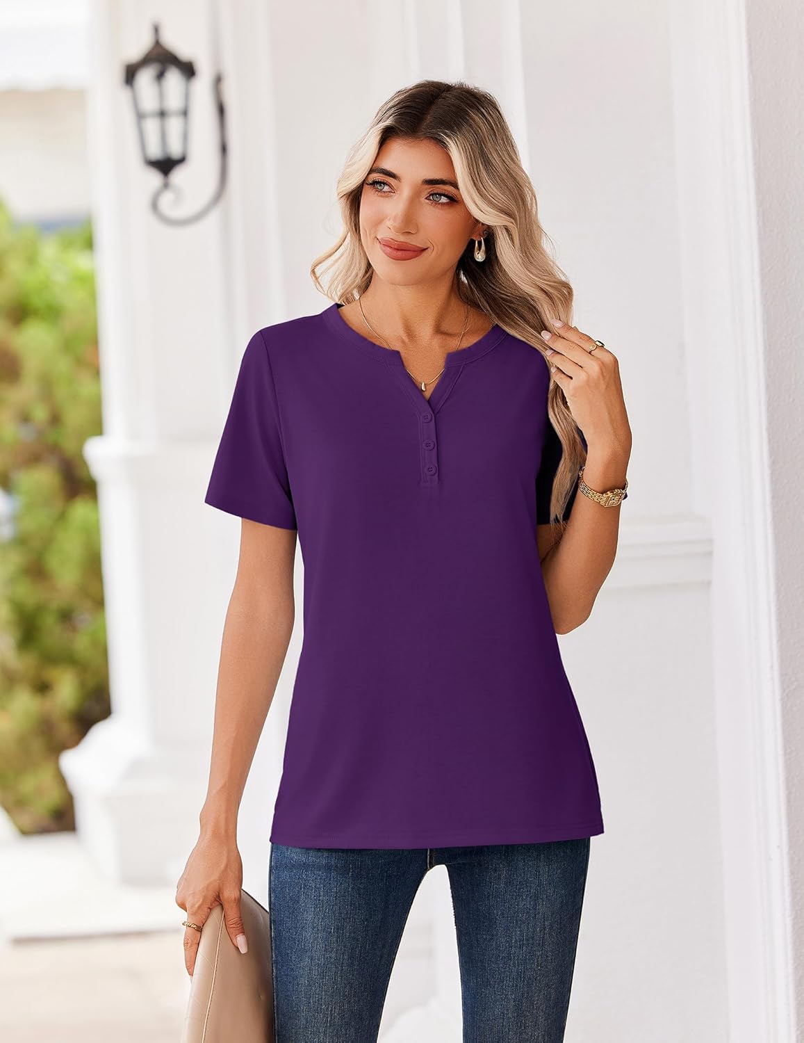 Zeagoo Womens Summer Tops V Neck Short Sleeve Shirts Dressy Casual Blouse Spring Vacation Tshirts Clothes - Image 3