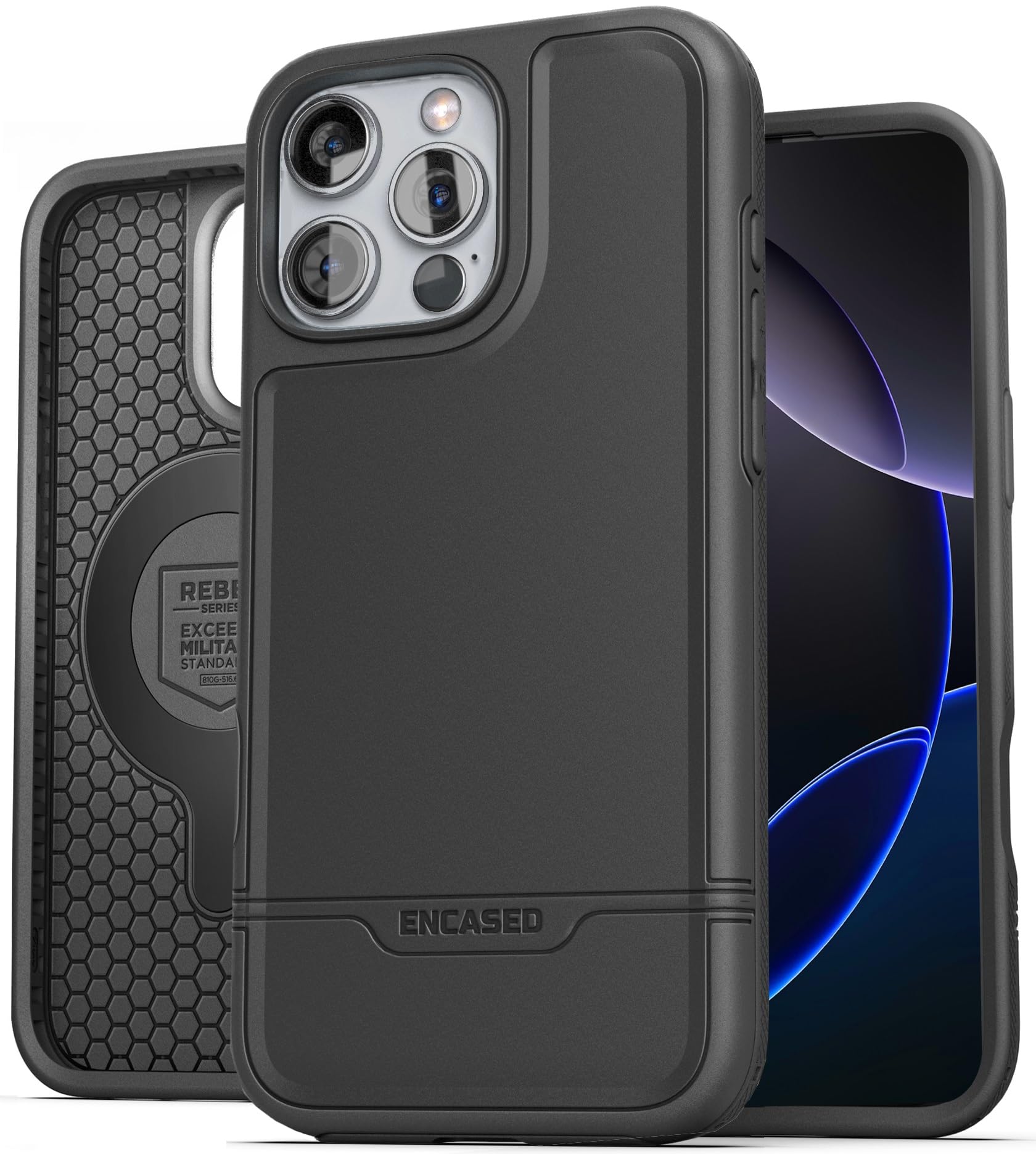ENCASED Rebel Designed for iPhone 16 Pro Max Rugged Case (MagSafe Compatible) Protective Heavy Duty Magnetic Phone Cover (Black)