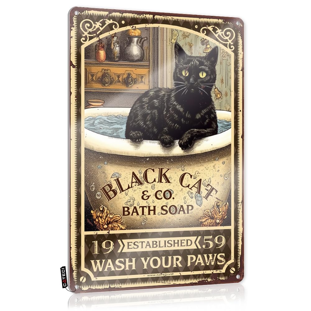 MWFKKADDB Beer Tin Signs Vintage Sets Black Cat Bath Soap Wash Your Paws Tin Sign Cottage Decorboho Decor For Living Roomstuff For Roomroom For Women Funny Signs For Bar Funny Outdoor Decor(20X30CM)