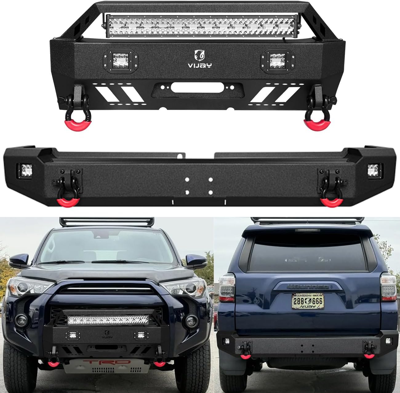 Vijay Front and Rear Bumper Fits 2015-2024 4Runner with Winch Plate and Lights