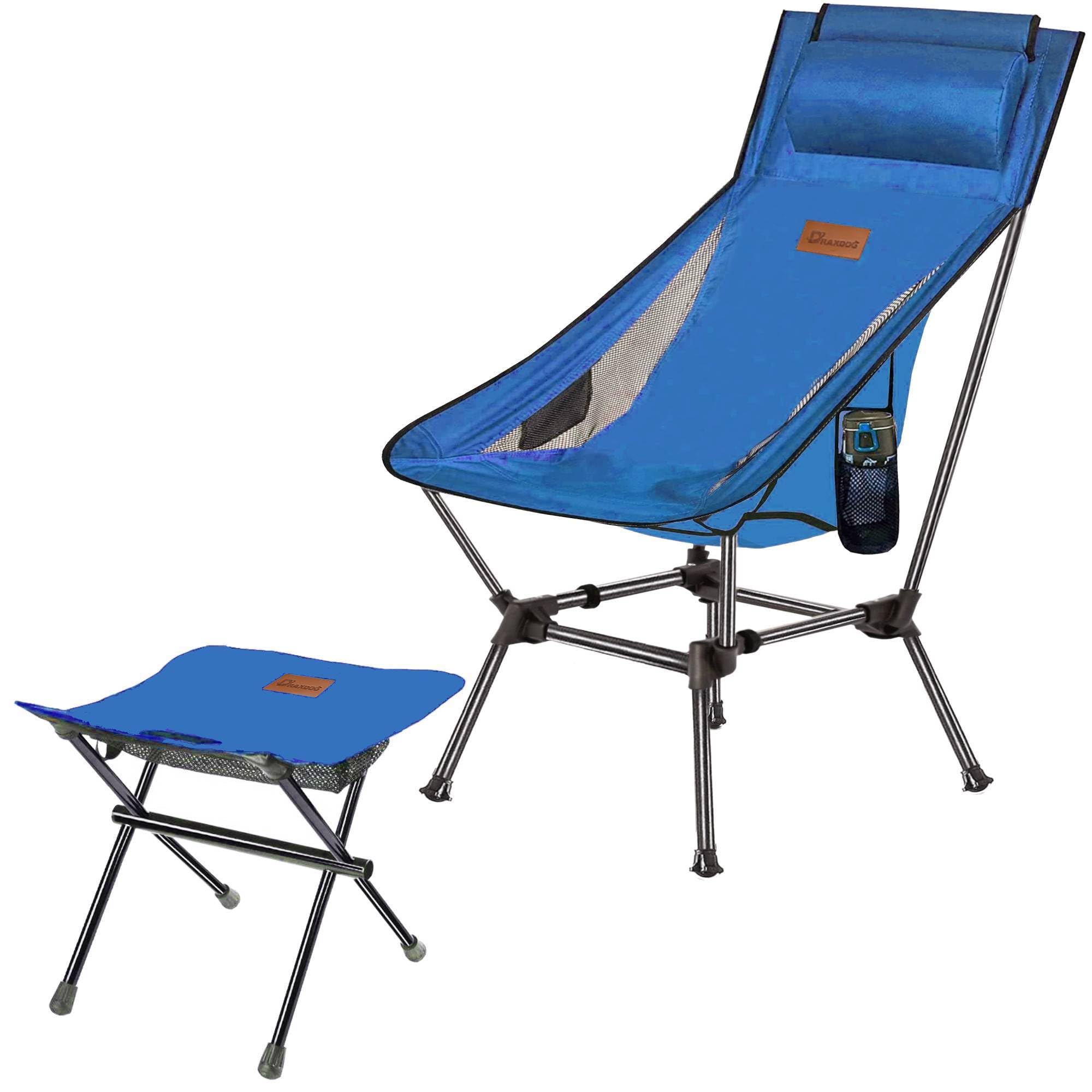 Camping Chair, Great Size, Over Size 2 Way Compact Backpacking Chair, Portable Folding Chair, Beach Chair with Side Pocket and headrest and Foot Rest ZGSTMZ (Blue)