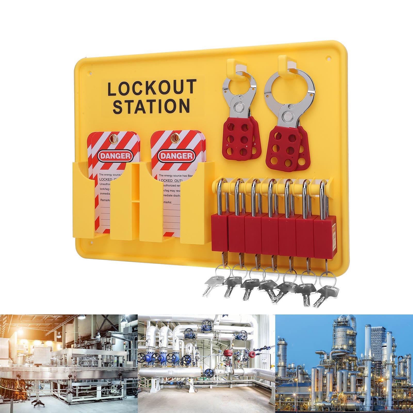 banapoy Kit de Estación Bloqueo y Etiquetado Loto Devices, Juego Tablero Bloqueo Seguridad Industrial Montaje en Pared con 10 Etiquetas, 2 Cerrojos, Tablero Kit y Etiquetado