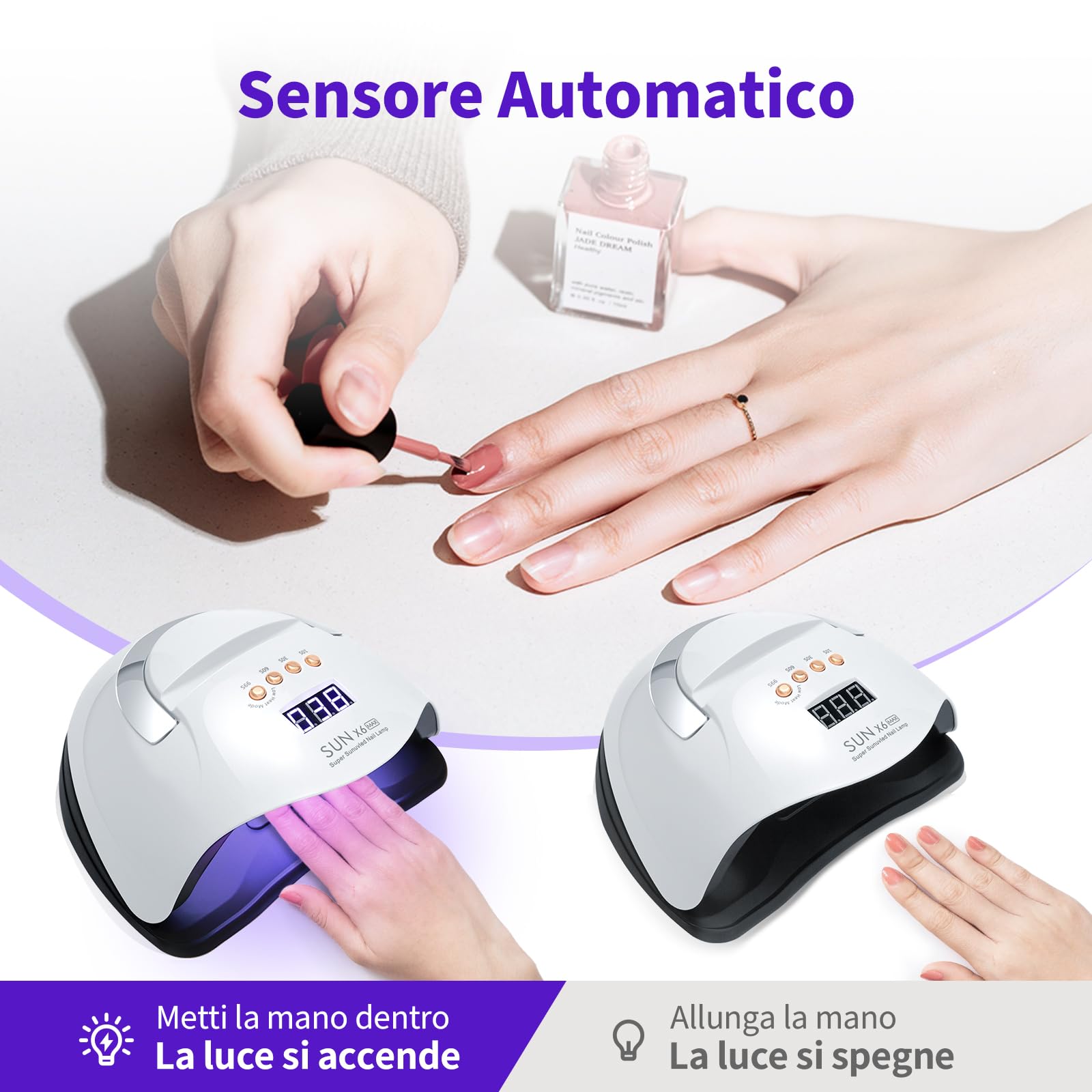 220W Lampada UV Led Unghie, Lampada UV per Unghie in Gel, Fornetto Unghie Semipermanente, UV Lamp Nails per Unghie Professionale con 66 Perline LED, 4 Timer, Sensore Automatico