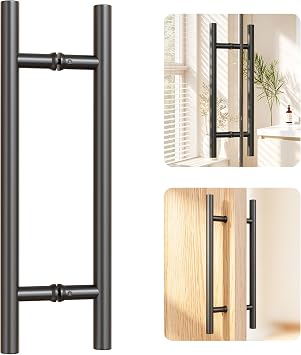 Ranbo 18" Door Pull Handle, 1.2mm 304 Stainless Steel, Matte Black | 11-13/16" Hole Spacing, Fits 1/4"3/4" Glass Doors and 1-3/8"2-3/16" Wood Doors, for Shower, Barn and Storefront Door