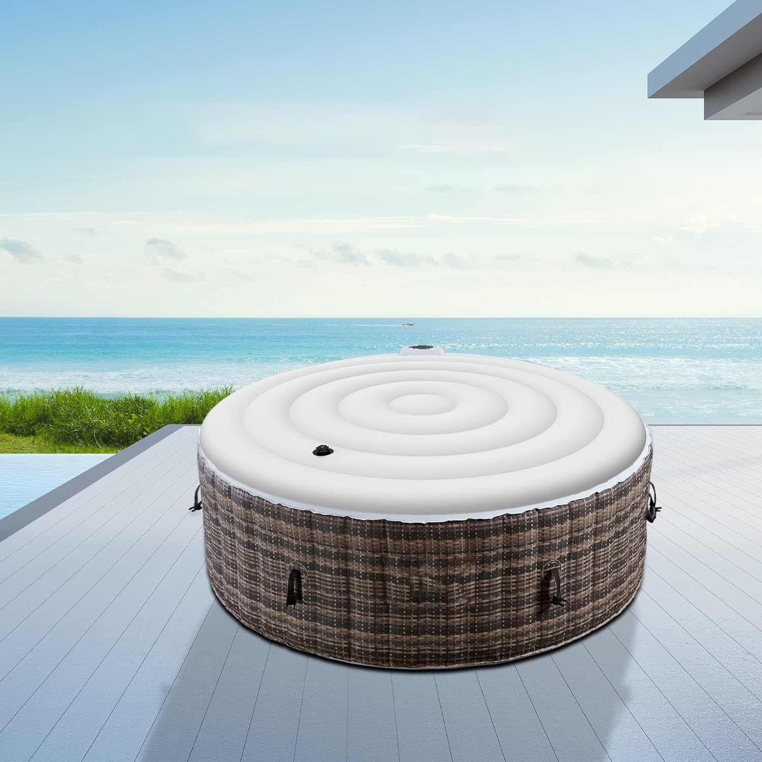 Whirlpool Abdeckung Rund, 1.65 M Aufblasbare Poolabdeckung, Regenfest Und Reißfest, Für Den Außenbereich Zubehör (165cm)