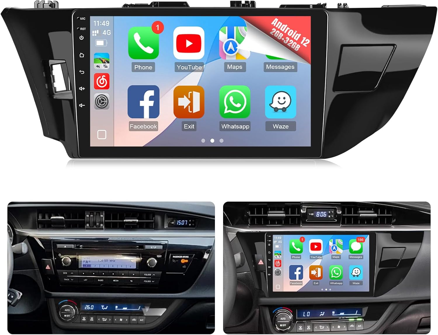 Naifay 8Core Android Car Stereo for Toyota Corolla 2014 2015 2016 Radio Upgrade 10.1" IPS Touchscreen for Corolla Radio with Wireless Carplay Android Auto/Bluetooth/Wi-Fi/FM/GPS/SWC/Canbus/MIC