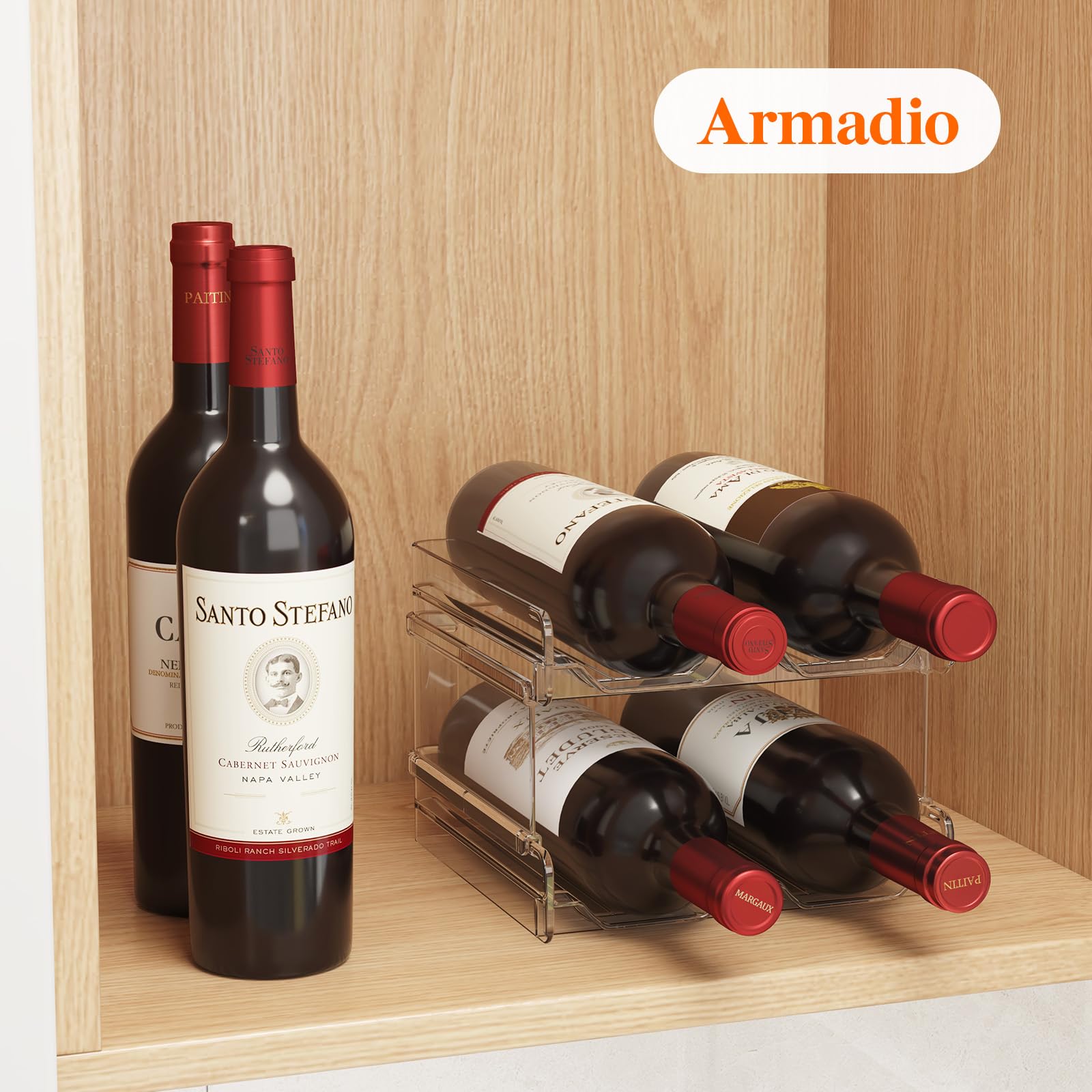 Lifewit Portabottiglie Impilabile in Plastica per Frigorifero, Armadio, Bancone, Portabottiglie da Vino, Organizer per Bottiglie d’Acqua Può Contenere 4 Bottiglie, Trasparente