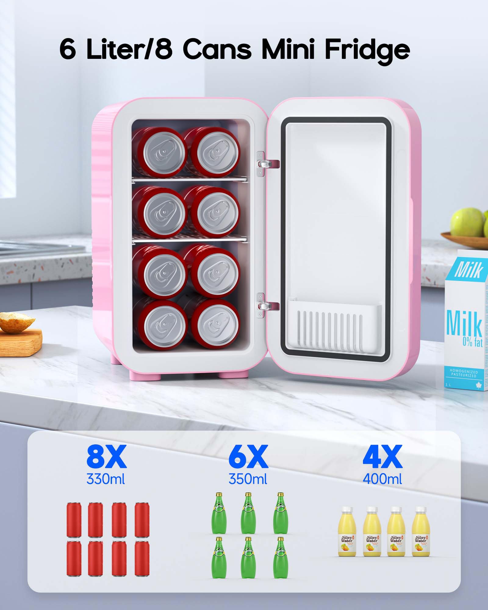 BEICHEN Mini nevera pequeña de 6 litros/8 latas para dormitorio, coche, oficina y dormitorio, CA 100-120 V/CC 12 V, enfriador termoeléctrico portátil y calentador para el cuidado de la piel, alimentos