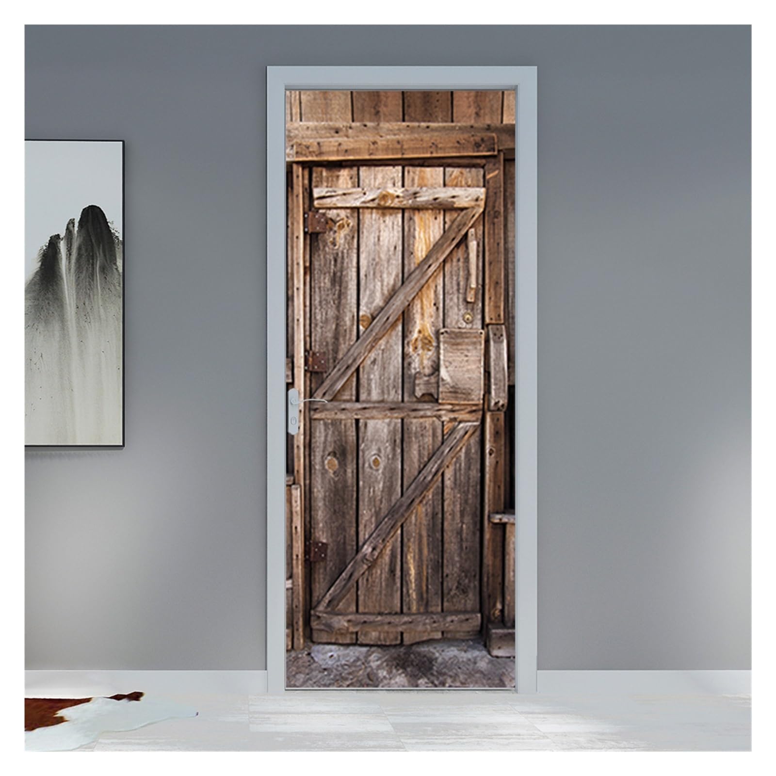 Door Stickers Retro Wooden Door Stickers Imitation Wood Doors Sticker 3D Self-Adhesive Vinyl PVC Wallpaper Art Mural Bedroom Living Room Decor (Color : 19, Size : 85x215cm)