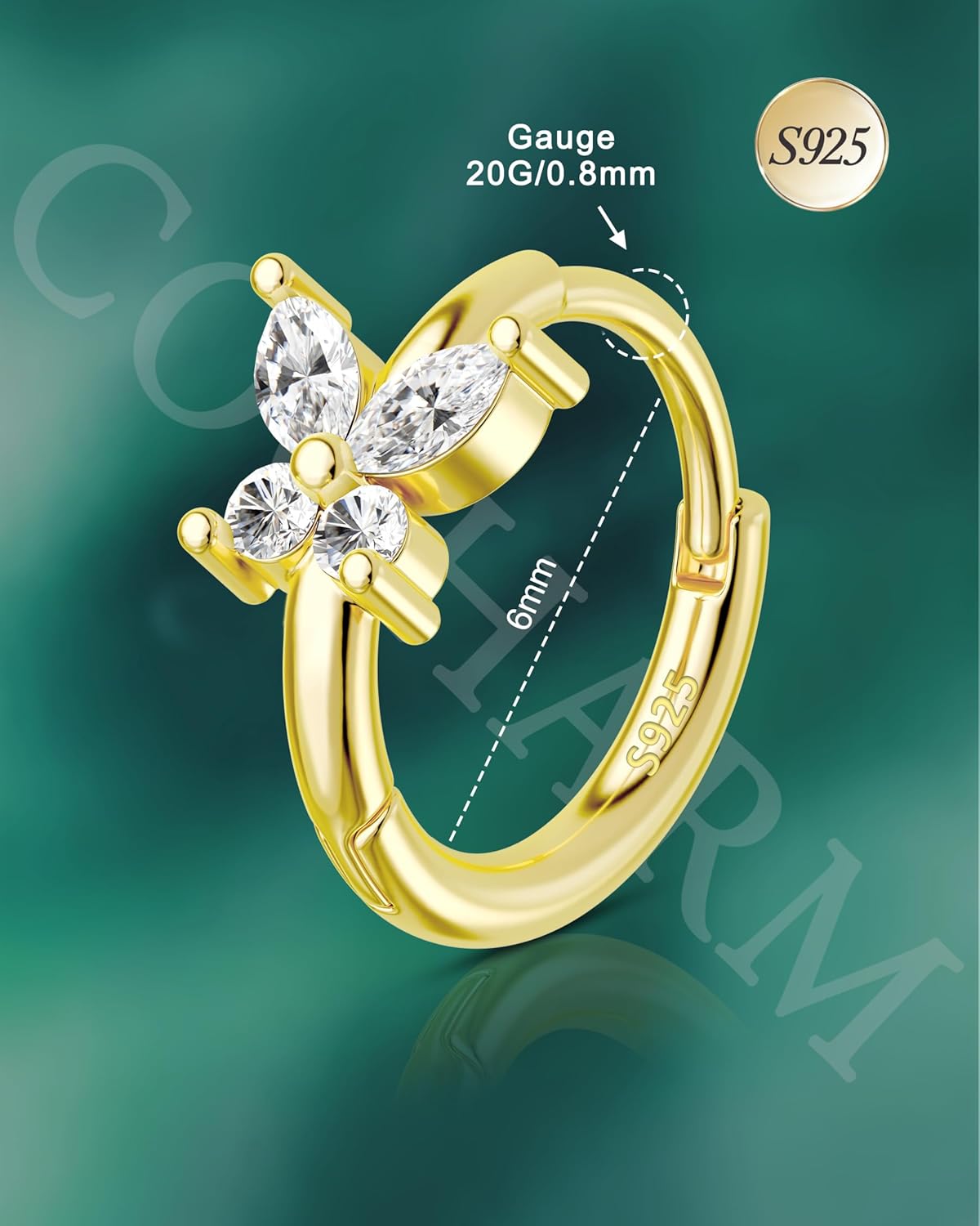 COCHARM 14K Real Gold Plated 925 Sterling Silver Cartilage Hoop 20 Huggie Hoop Earrings Butterfly Helix Earrings Tragus Daith Rook Piercing Jewelry for Women Men - Image 8