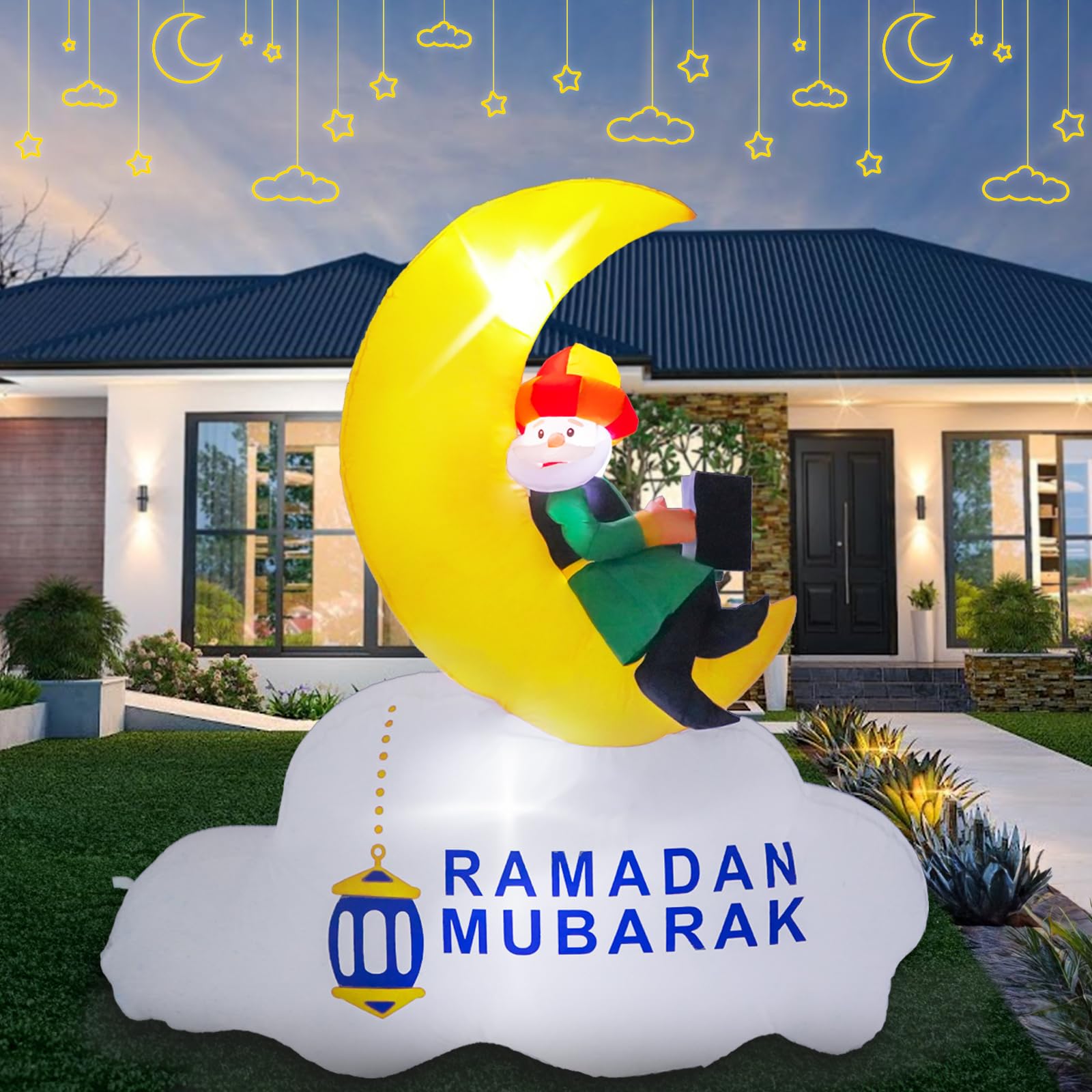 Dawdix Inflatable Ramadan Decorations,Blow Up Ramadan Yadr Decoration with LED Lights, Muslim Islamic Eid Mubarak Decor for Outdoor Holiday Party, Garden, Lawn