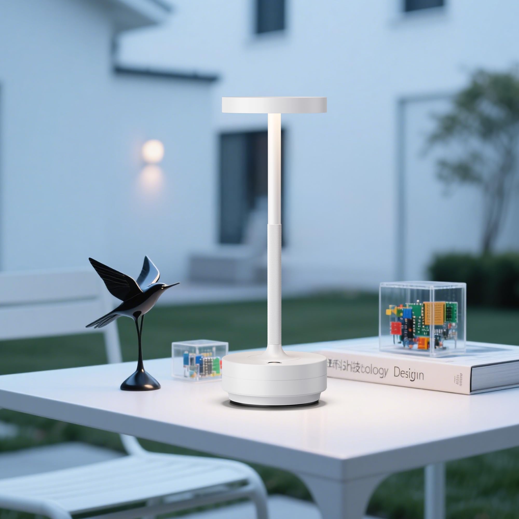 HYMZP Lampada da Tavolo Senza Fili Ricaricabile,Lampada Led da Tavolo,3 Modalità di Colore, IP54, per Interni/Esterni, Ristorante (2x Bianco)