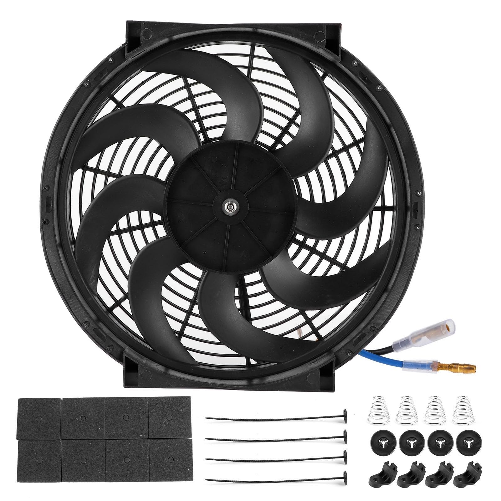 14 Zoll Slim Fan Push Pull Elektrischer Kühlerlüfter Auto Modifizierte Teile 12V 90W mit Montagesatz Universal Schwarz