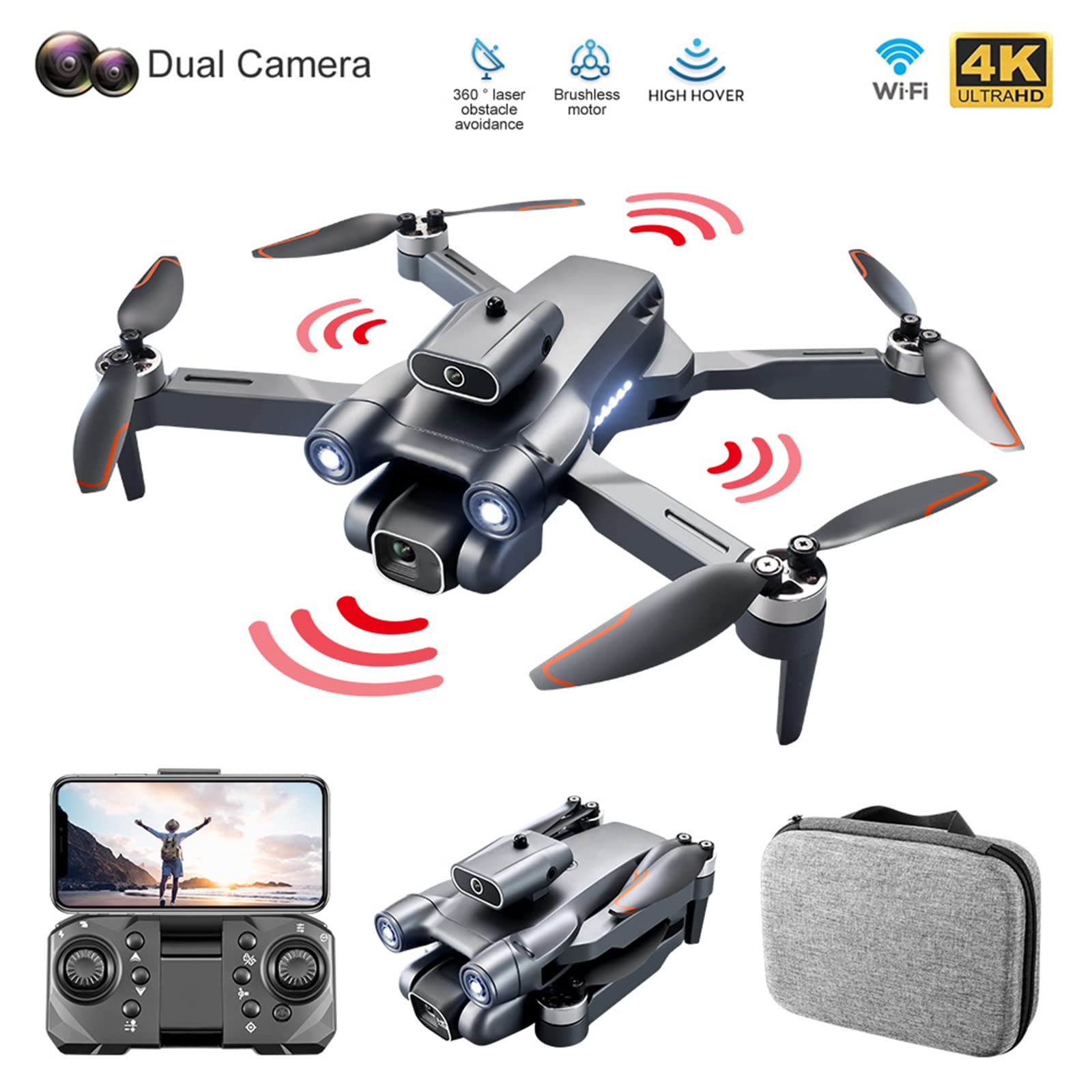 Fotografia Aerea da 6K Pixel: Drone Aereo avanzato con Pixel da 6K, prevenzione degli Ostacoli a 360°, Motore brushless, Zoom 50x e Passaggio del Flusso Ottico. (B)