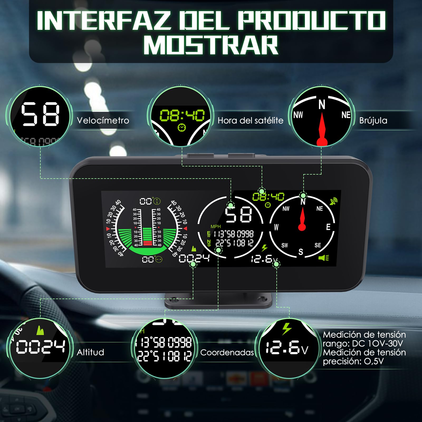 KAISAL Inclinómetro Digital Inteligente para Coche,Brújula GPS Velocímetro con Aviso de Velocidad,Inclinómetro Multifunción con Pantalla HD,Inclinómetro para Vehículos Todoterreno