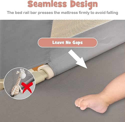 Miniatura 3 de BABY JOY Riel de cama para niños pequeños, 77 pulgadas, extra largo, altura ajustable y plegable, protector de riel de cama de bebé con malla