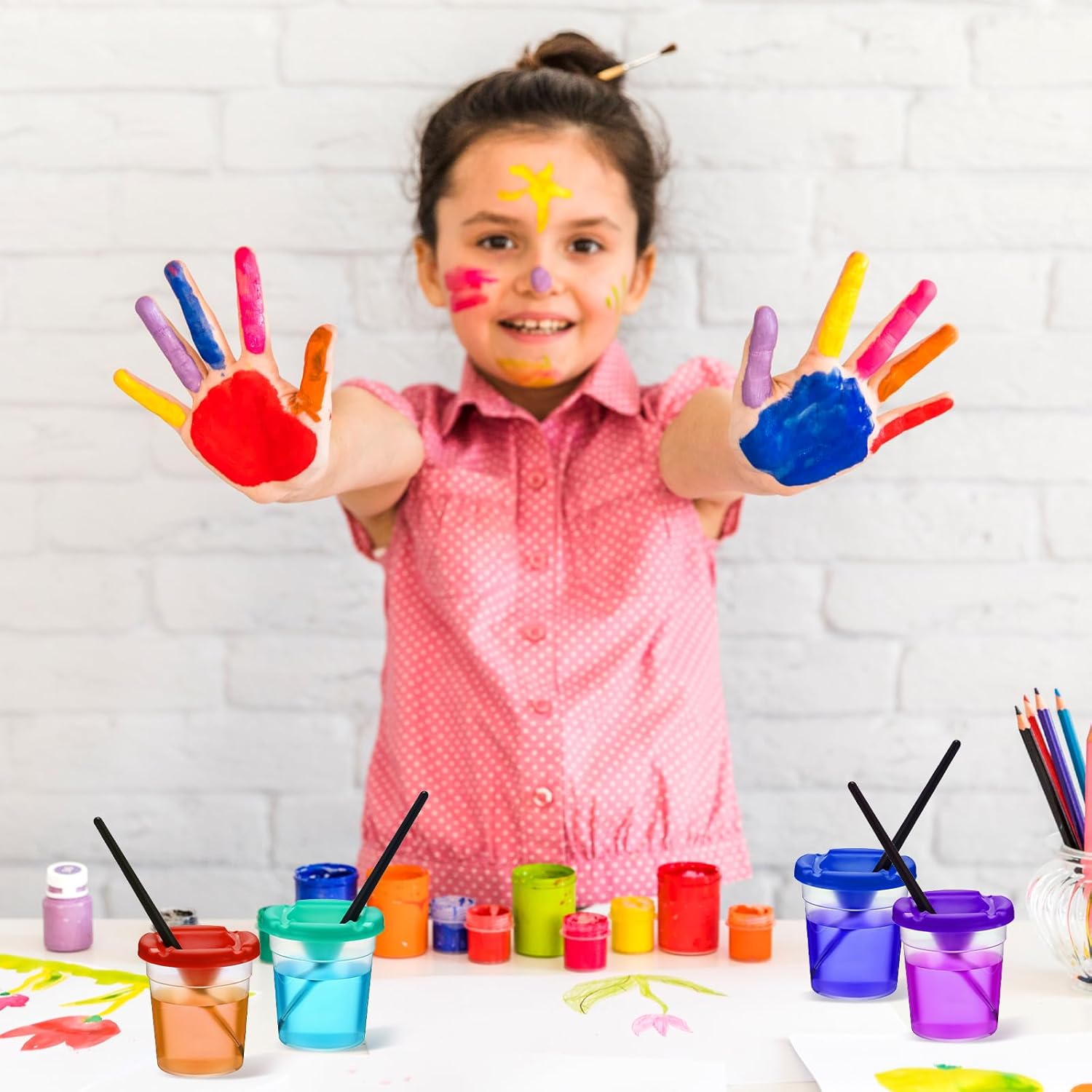 10 Pack Paint Cups with Lids for Kids, Art Supplies No Spill Painting Cups for Young Artist, Reusable Paint Water Cup Paint Mixing Cups for Classroom Arts Crafts Supplies - Image 8