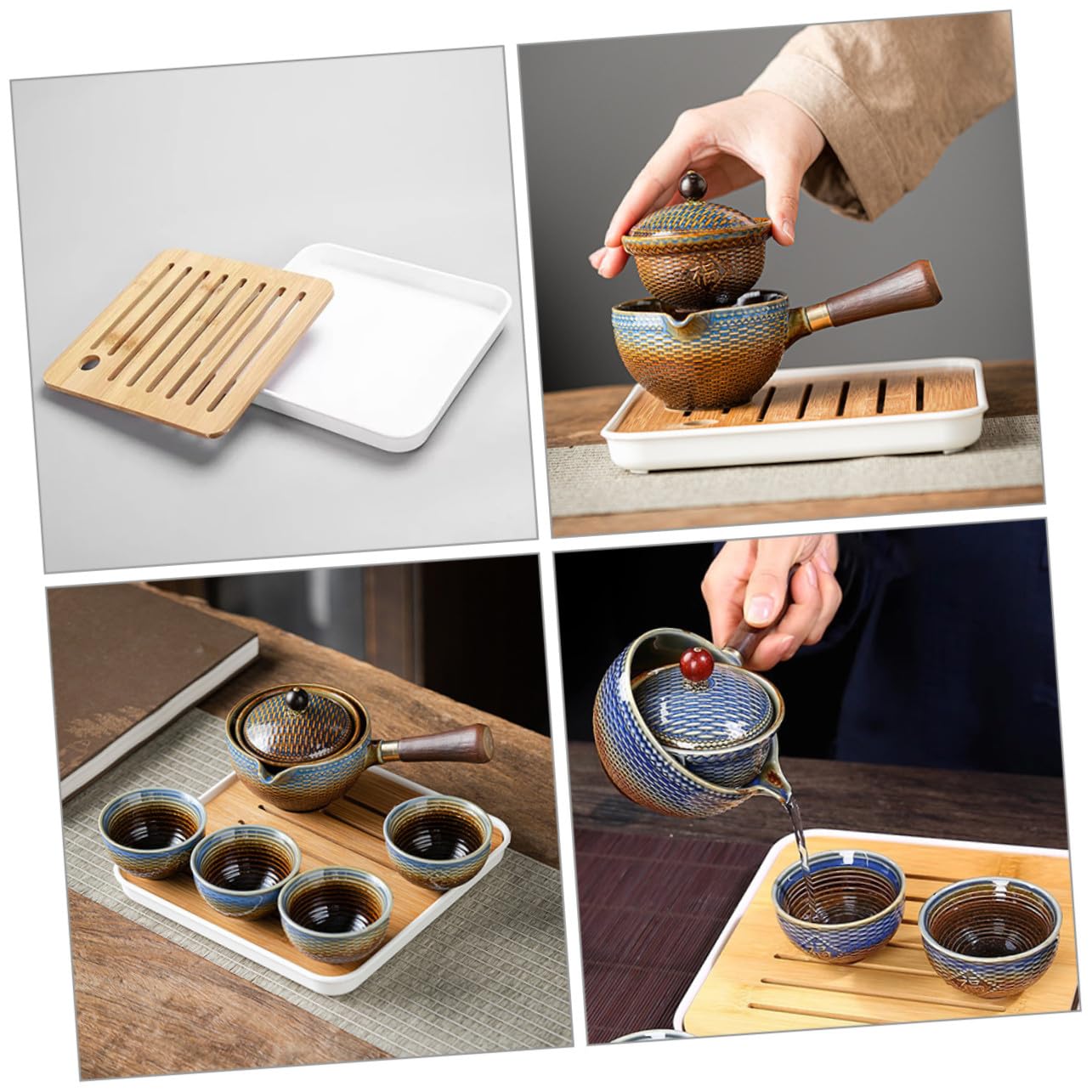 Mipcase Juego de Té y Material Bambú de Cerámica Portátil Diseño Elegante Adecuado para Viaje y Uso en Casa para Aficionados al Té