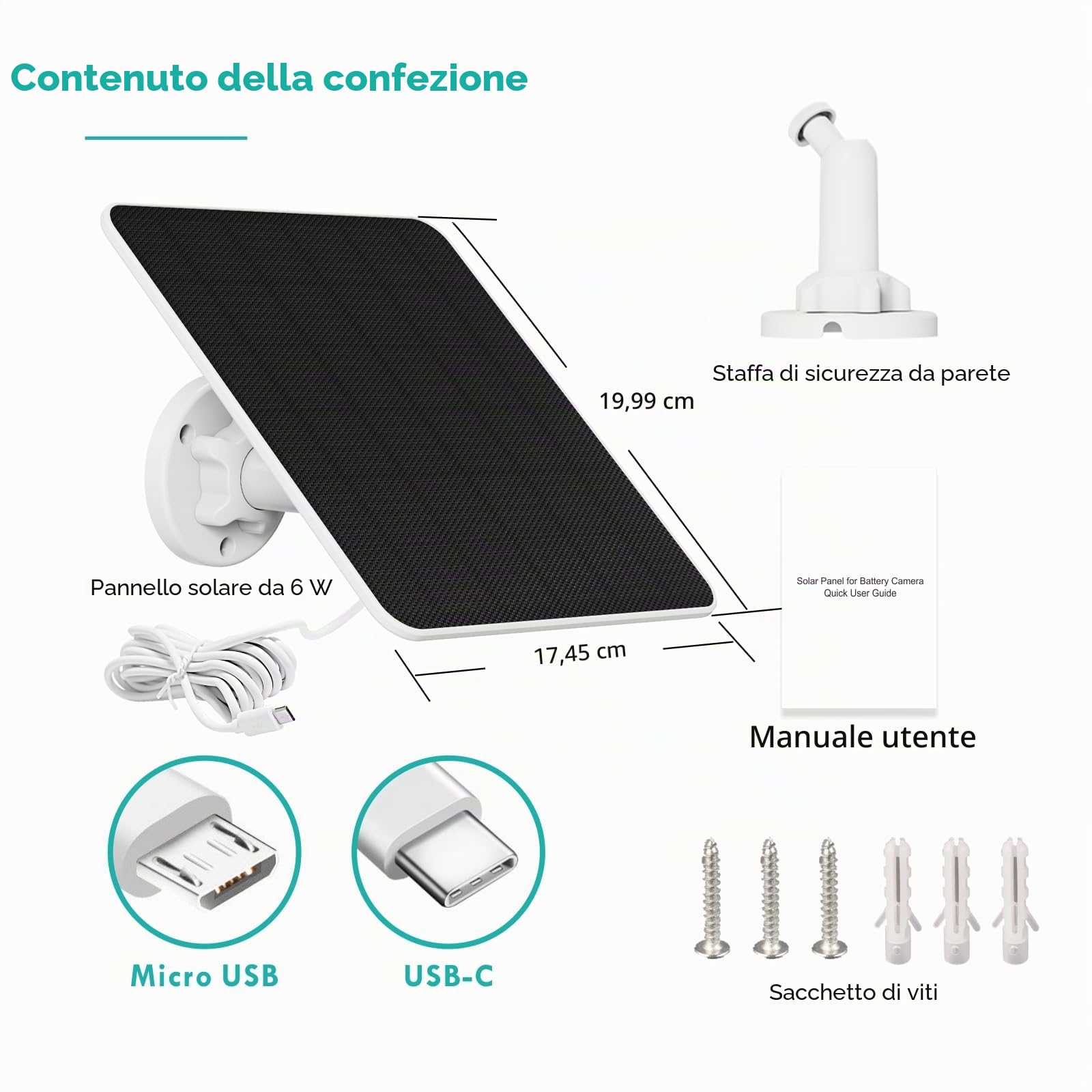 Pannello solare 6W USB DC 5V per telecamera di sicurezza