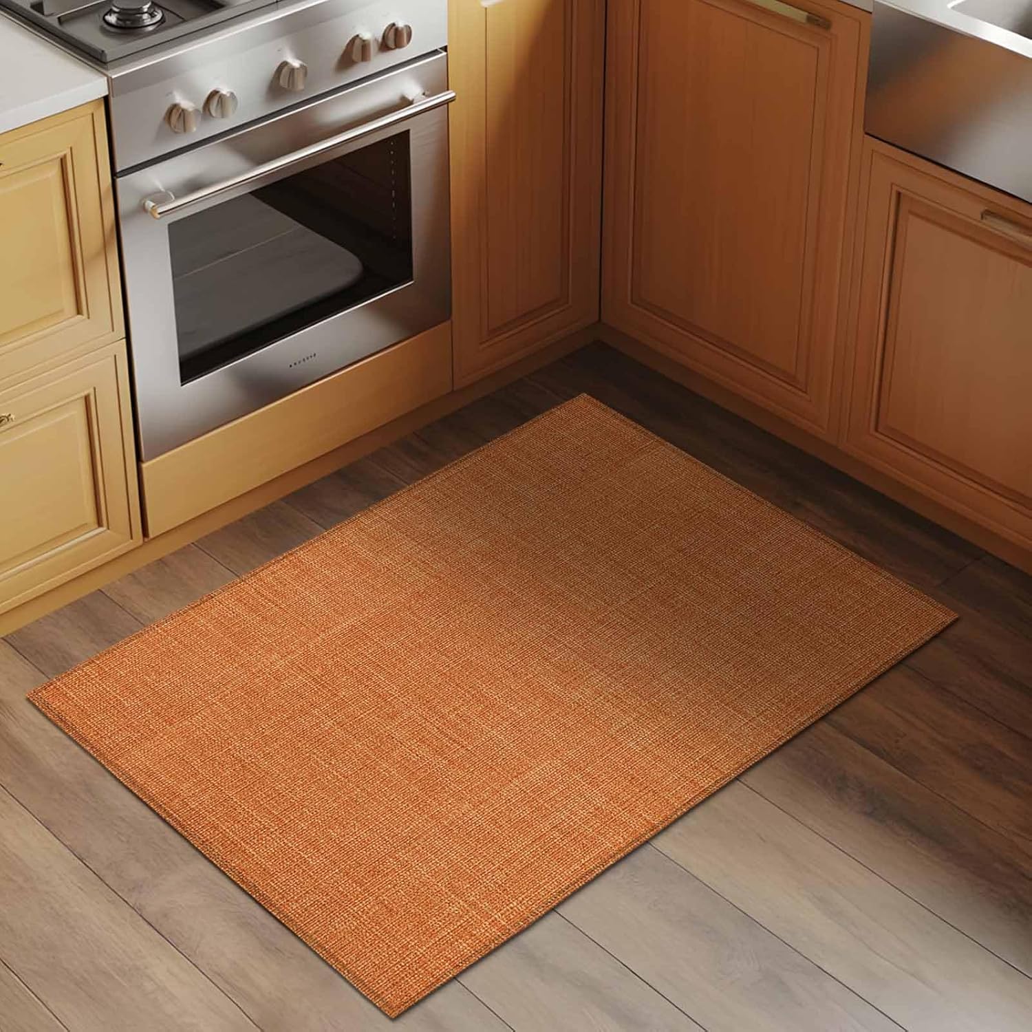 2x3 Area Rugs for Living Room, Burnt Orange Washable Rug Indoor Carpet Non-Slip, Farmhouse Burlap Solid Orange Color Modern Linen Texture Low Pile Bathroom Rug Kitchen Runner Rugs for Bedroom