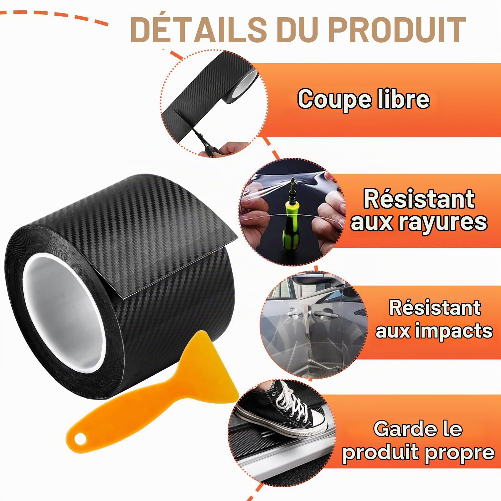AKOLAFE 10M x 10CM Protection Seuil de Porte Voiture Fibre de Carbone Autocollante Film de Protection Carrosserie PVC Anti-Rayure Protecteur de Seuil Voiture Universel Noir