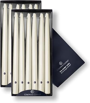 Colonial Candle Unscented Taper Candle, Handipt Collection, Ivory, 12 In, Pack of 12 - Up to 10 Hours Burn