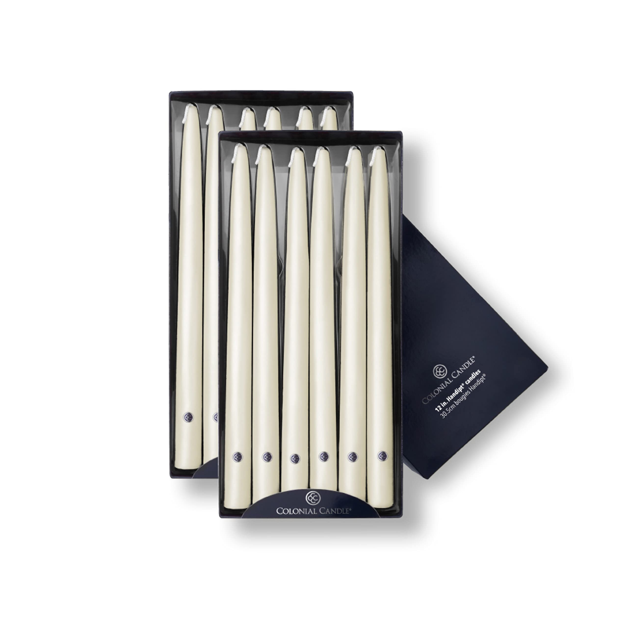 Colonial Candle Unscented Taper Candle, Handipt Collection, Ivory, 12 In, Pack of 12 - Up to 10 Hours Burn