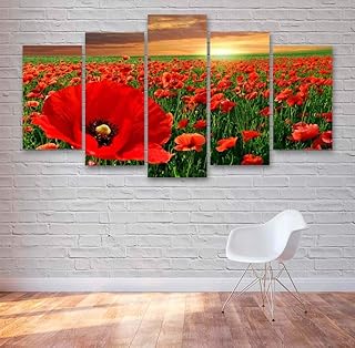GSDFSD Quadro Multipannello su Tela 5 Pezzi Campo di Papaveri Tipo 200X100 Cm