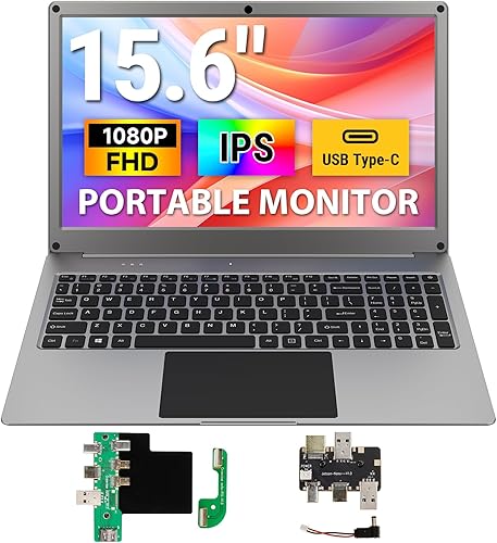 ELECROW Monitor portátil con teclado, pantalla lapdock de 15.6 pulgadas con batería incorporada, monitores USB C FHD de 1080P con adaptadores RPi5 y