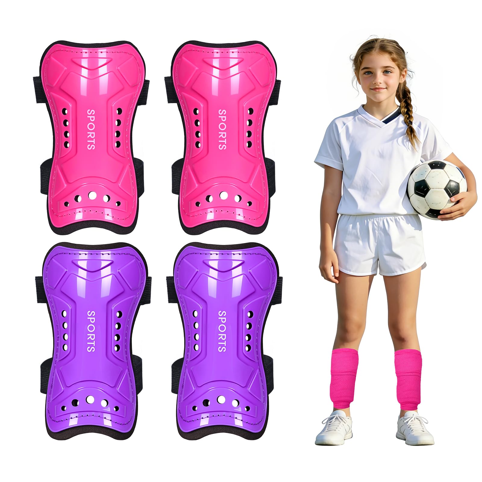 Parastinchi da calcio per bambini, 2 paia, con cinghie, parastinchi protettivi per ragazzi e ragazze, attrezzatura da calcio per bambini