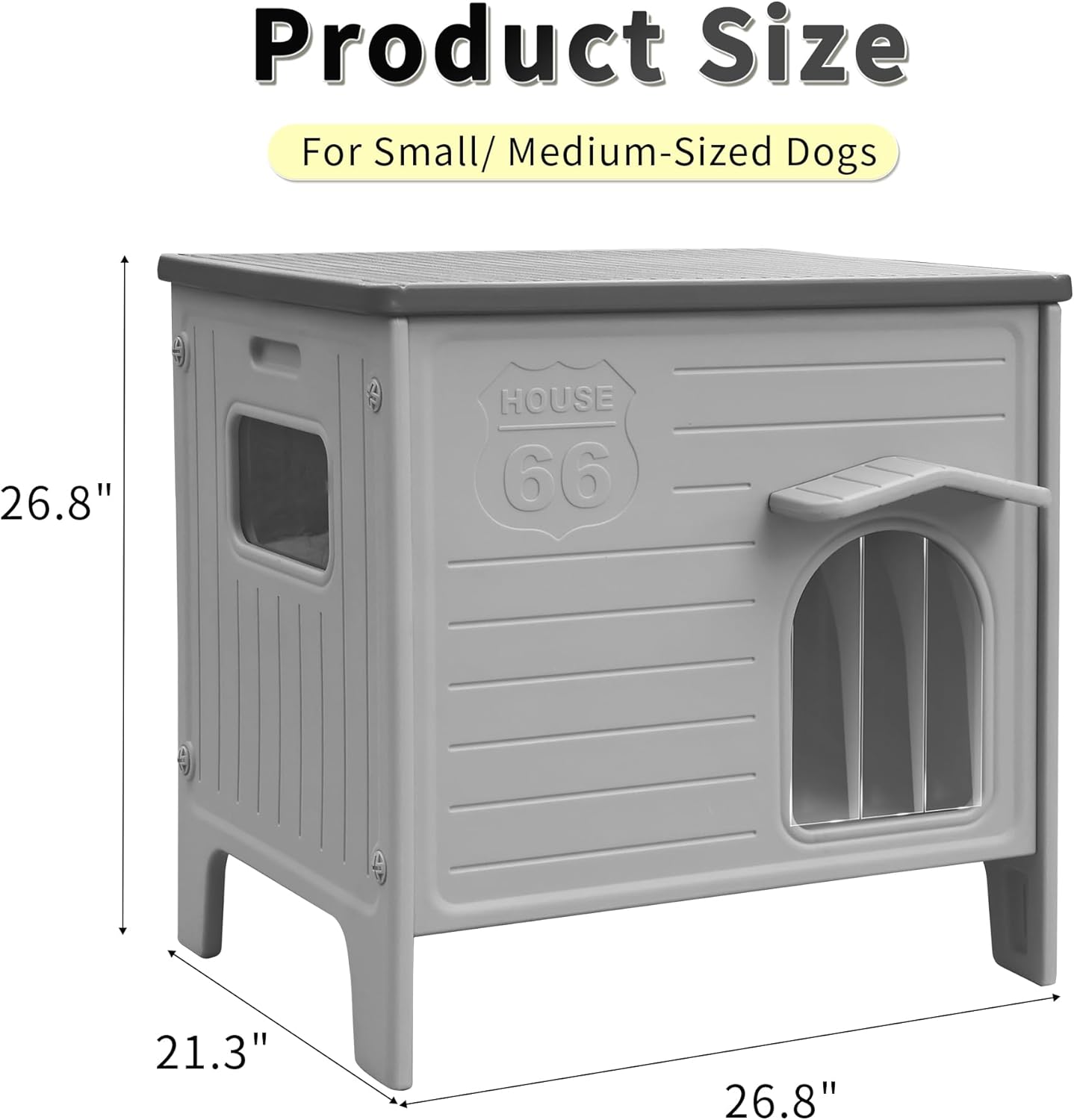 Rockever Dog House Outdoor Indoor for Small Medium Dogs, Plastic Elevated Outdoor Dog House Waterproof Dog Kennel with Window, Easy Clean and Assemble(M)
