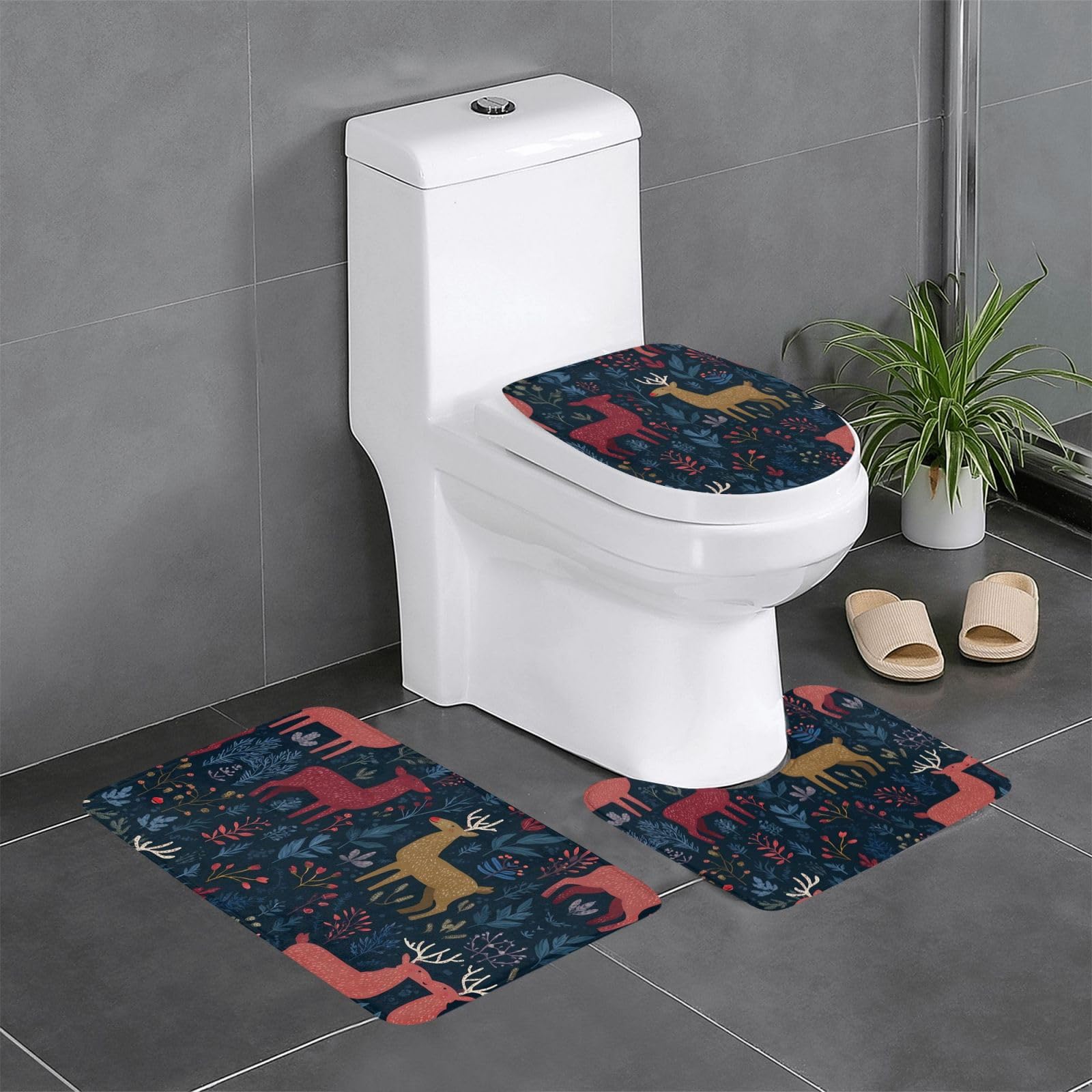 Tapis de salle de bain d'élan de Noël pour meuble-lavabo et toilettes de fête