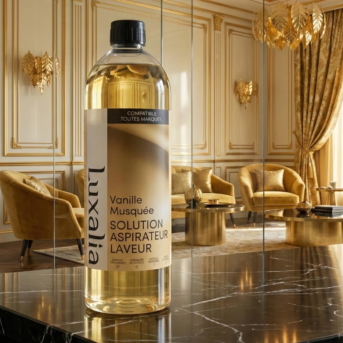 Solution Aspirateur Laveur Vanille Musquée - Compatible Toutes Marques - Nettoyant Sol - Nettoie, Parfume, Désodorise, Séchage Rapide - 1 Litre - LUXALIA