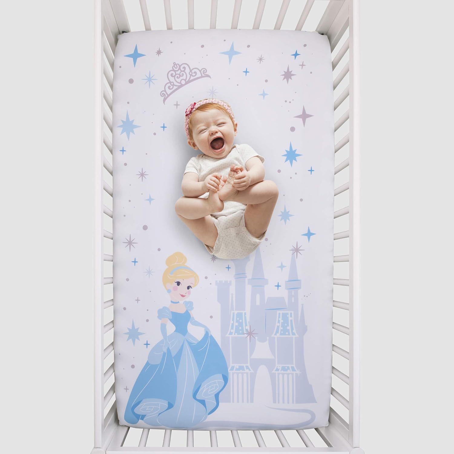 Disney Princess Cinderella - Light Blue & White Photo Op Fitted Crib Sheet, Blue, White