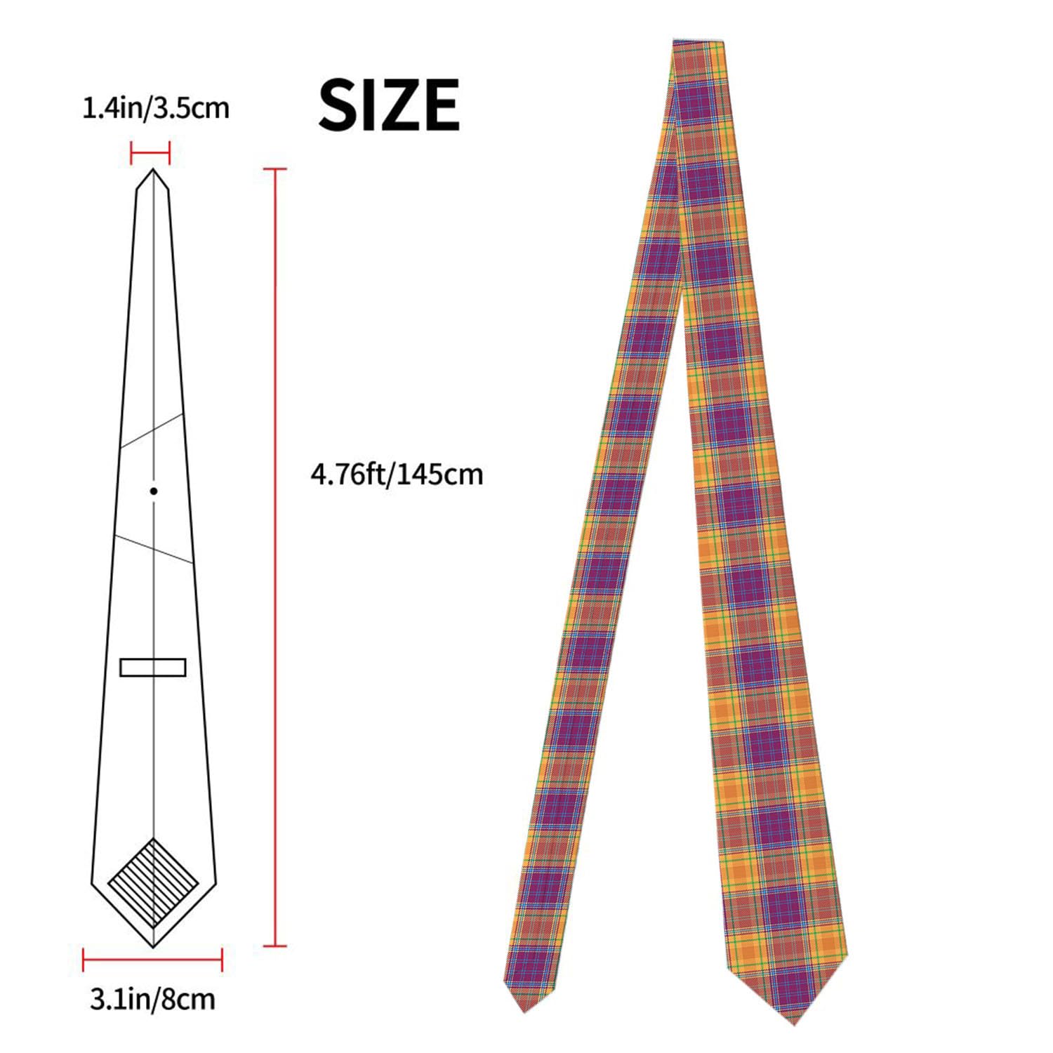 Womgela Purple Orange Gingham Buffalo Plaid Men's Tie Necktie Formal Business Suit for Men Wedding Groom Groomsmen Boyfriend