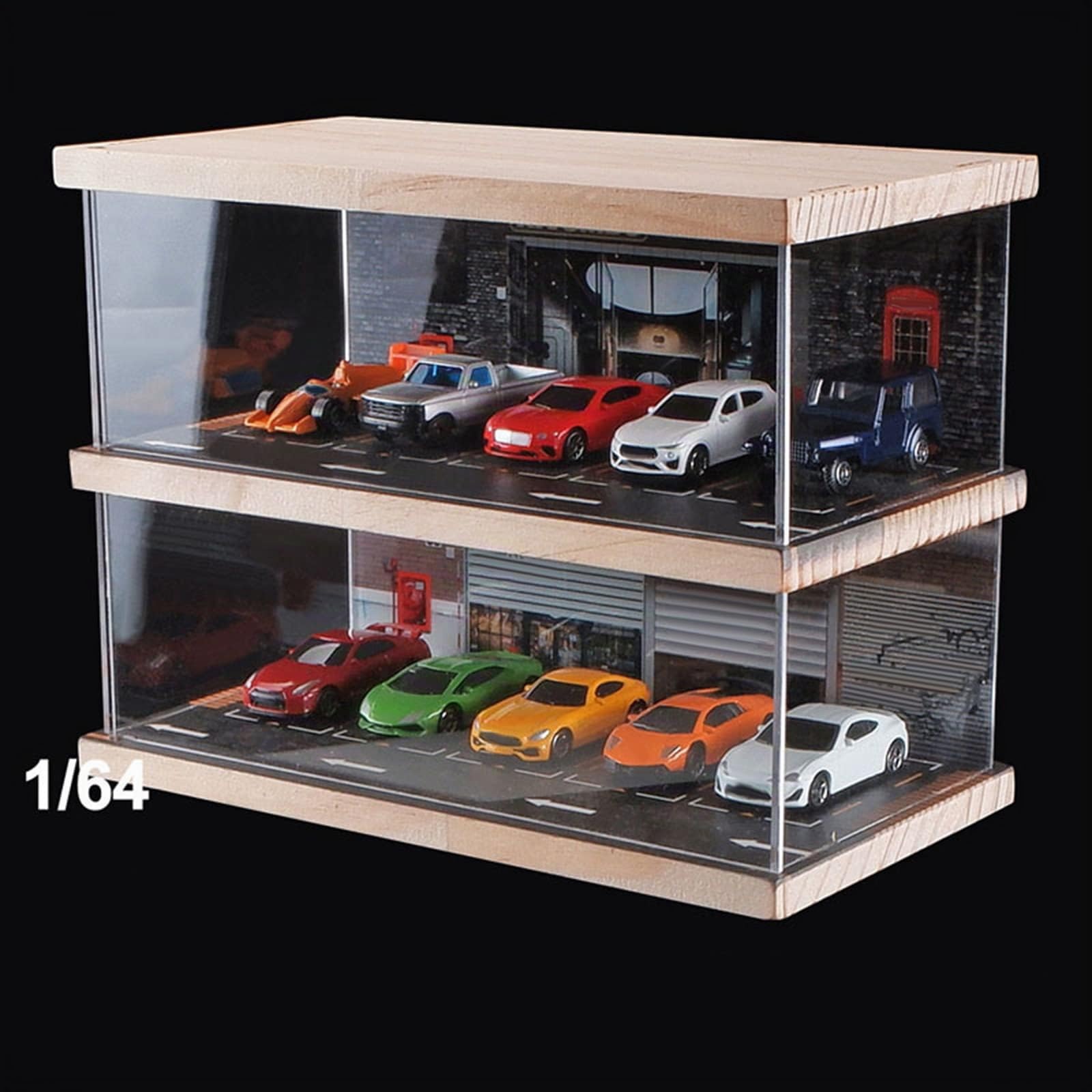 Perfeclan Acryl Parkplatz Vitrine Schutzhülle Organizer Mini Modellauto Aufbewahrungsbox Staubdicht für 1/64 Maßstab Diecast Auto Spielzeug, Doppeldeck