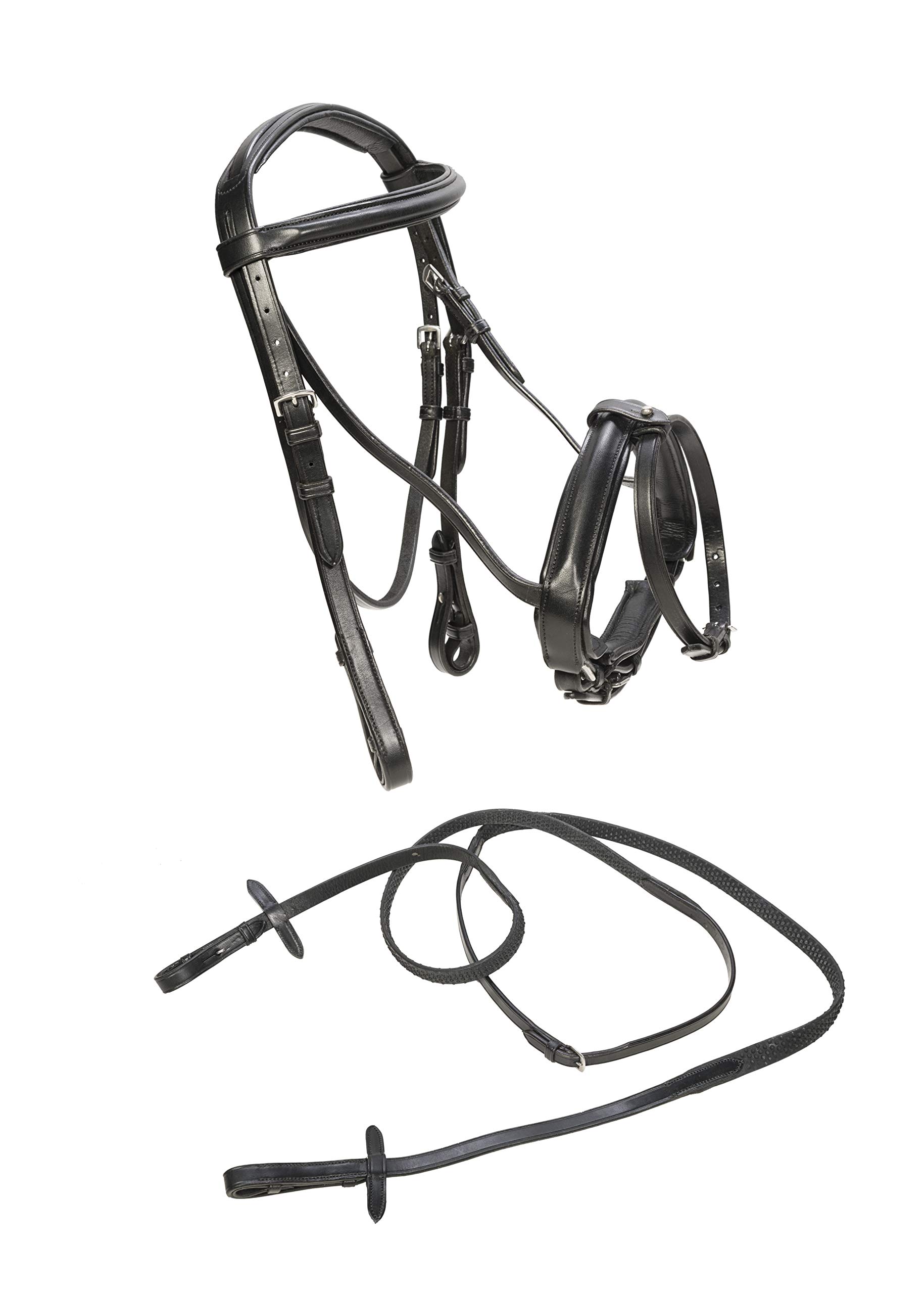 Caldene Crank Noseband with Detachable Flash and Rubber Reins Snaffle Bridle Full Size Black