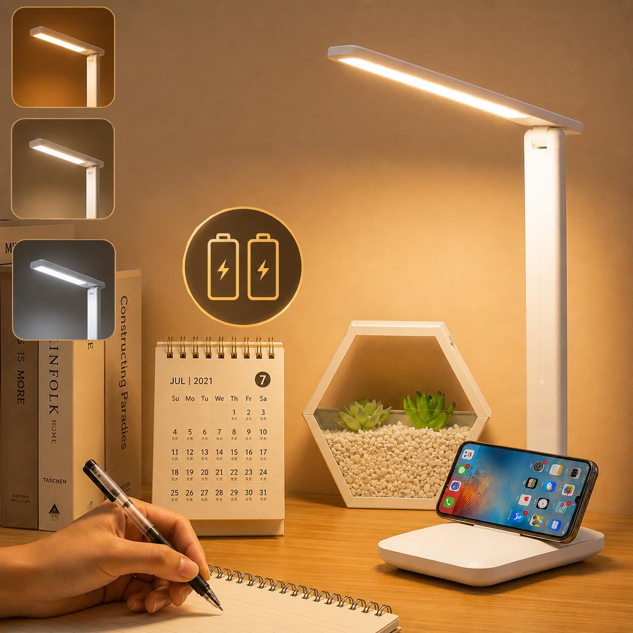 SaleOn Rechargeable LED Desk Lamp with Type-C 6 Month Warranty, 3 Lighting Modes Touch Control Eye Protection Mobile Holder | Foldable Study Reading Lamp (2400mAh Foldable Pro 33 * 17 * 12cm)