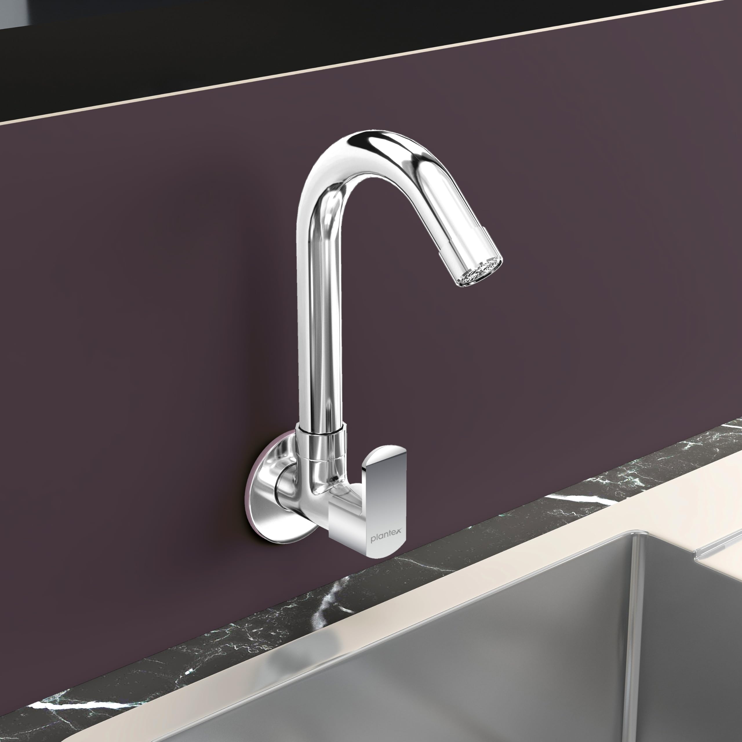 Plantex Sink Tap for Kitchen Basin with Water Saving Aerator/Brass Spindle for Kitchen Sink Tap with Wall Flange -(CRM-1287-Chrome)-image-2